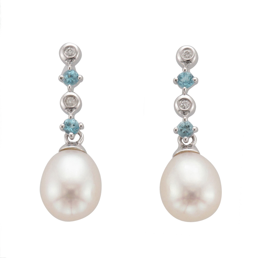 Freshwater Pearl, Diamond and Topaz Earring