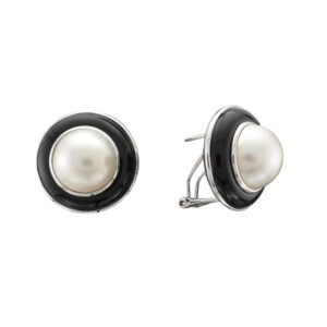 9CTW MABE PEARL & BLACK AGATE CLIP & POST EARRINGS