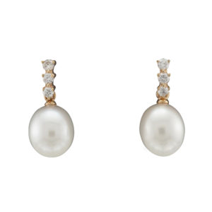 9CTY 8.5-9MM FRESHWATER DROPS & DIA EARRING DIA = 0.25CT